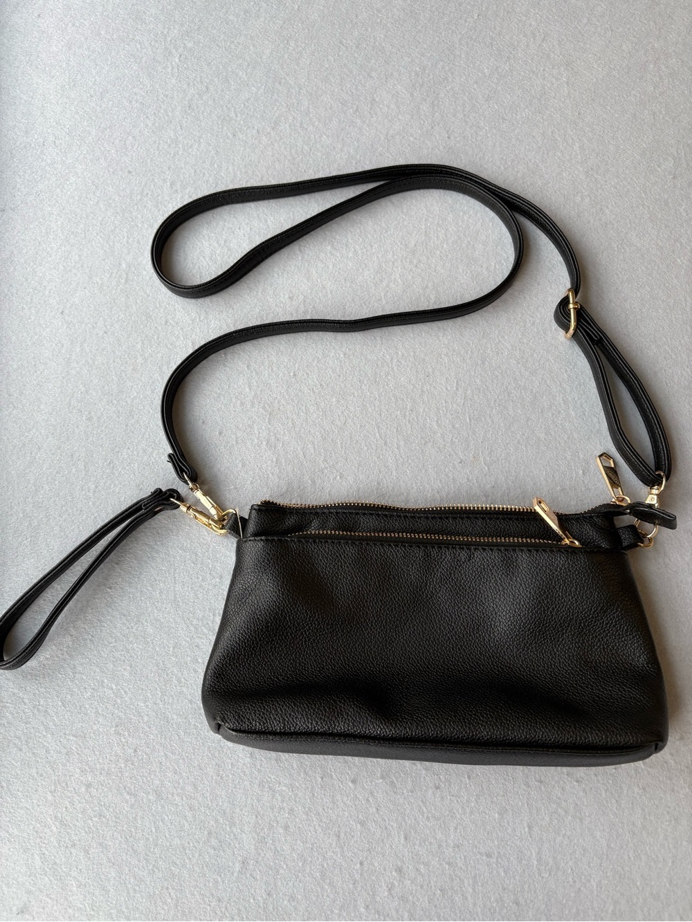 Isabelle Black Vegan Leather Convertible Crossbody Purse Wristlet Clutch